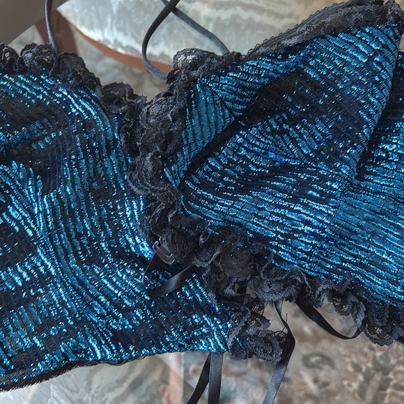 Juliana Vintage Blue Metallic Lace Bralette cami tie front medium - Picture 5 of 9
